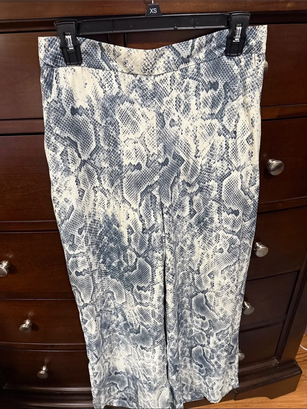 Zara Snake-Print Pants Set in Cream and Blue